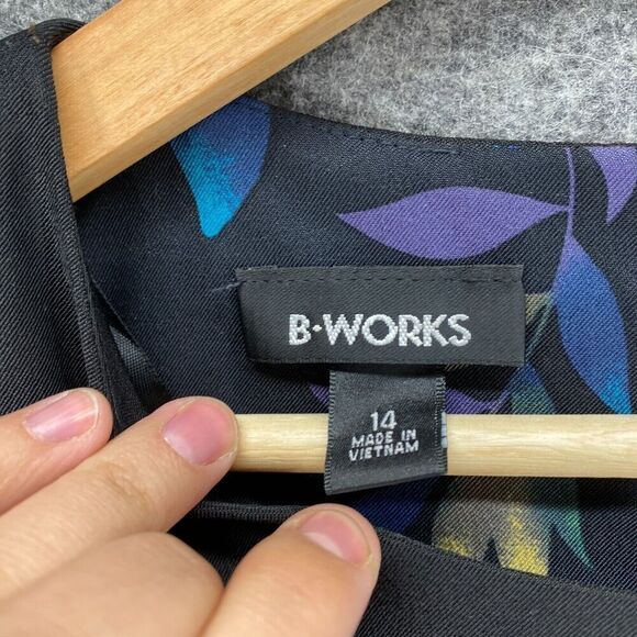 B Works Dress Women 14 Black Floral Sheath Short Zipper Sleeveless Crew Neck - Picture 5 of 9